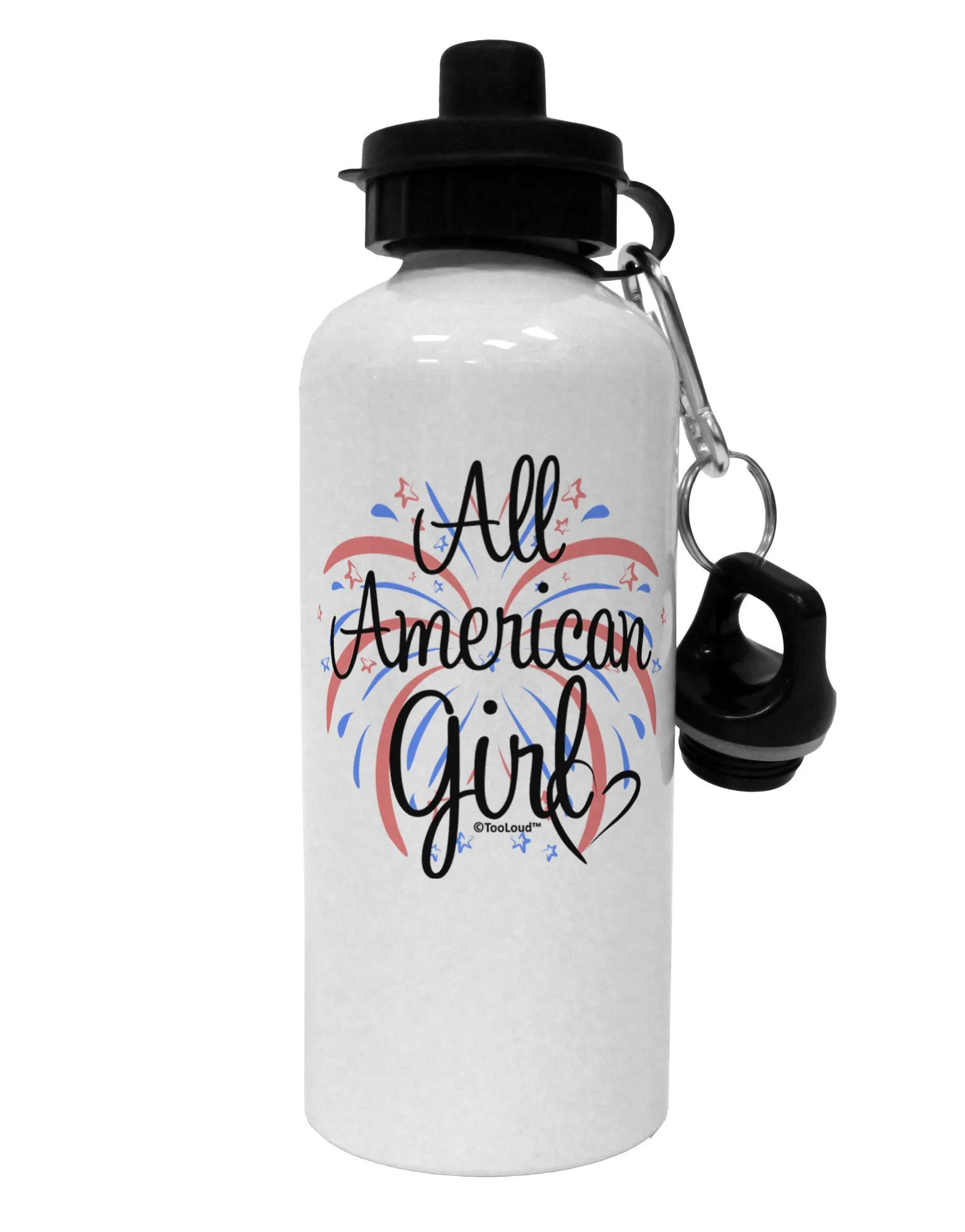 All American Girl - Fireworks and Heart Aluminum 600ml Water Bottle by TooLoud