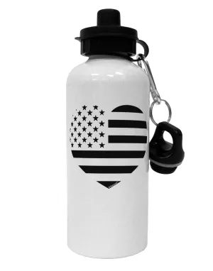 American Flag Heart Design - Stamp Style Aluminum 600ml Water Bottle by TooLoud