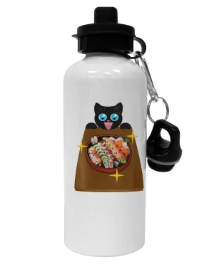 Anime Cat Loves Sushi Aluminum 600ml Water Bottle by TooLoud