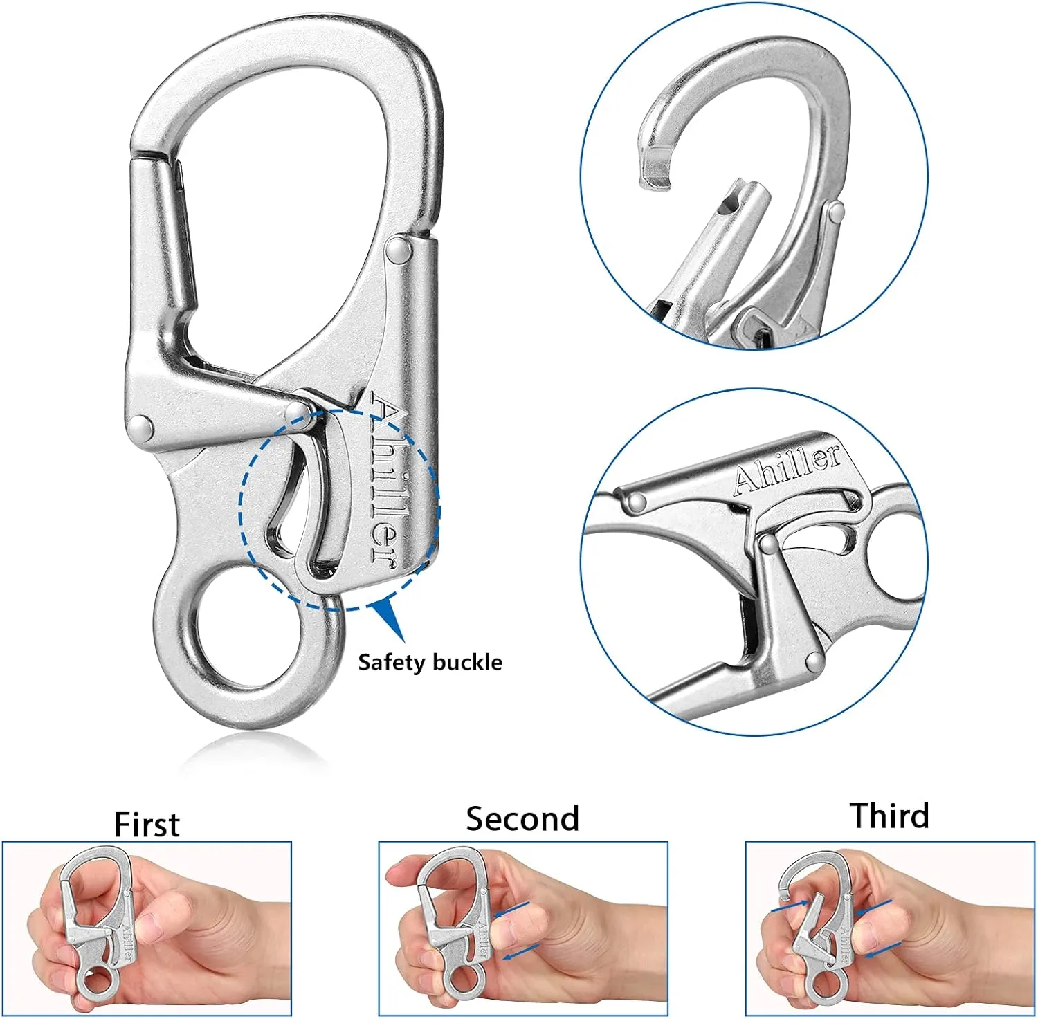 Carabiner Clip, Double Anti-Misopening Locking Design, 2.95'' in Alloy Carabiner Keychain for Outdoor Camping, Key Ring Clip