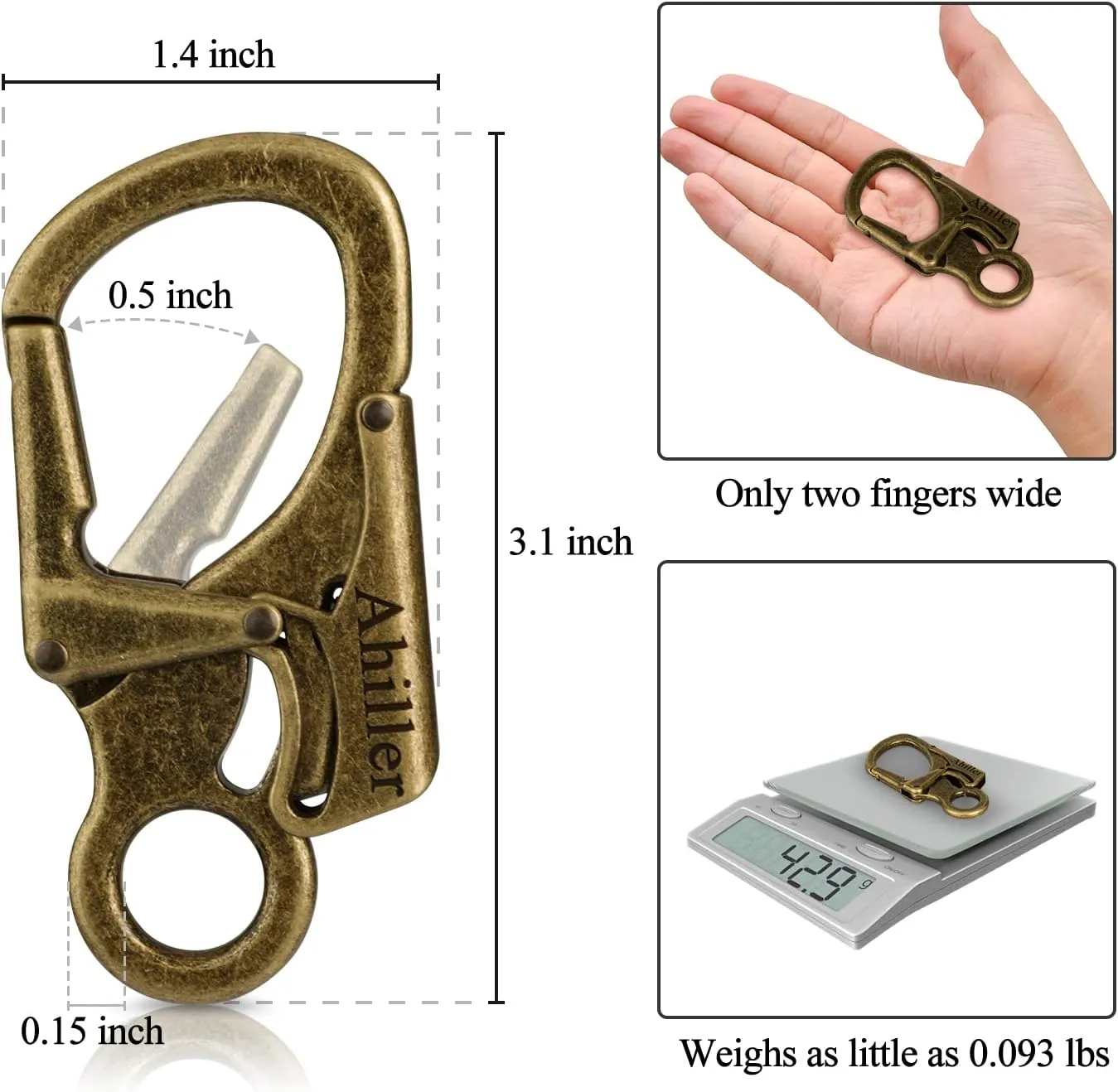 Carabiner Clip, Double Anti-Misopening Locking Design, 2.95'' in Alloy Carabiner Keychain for Outdoor Camping, Key Ring Clip