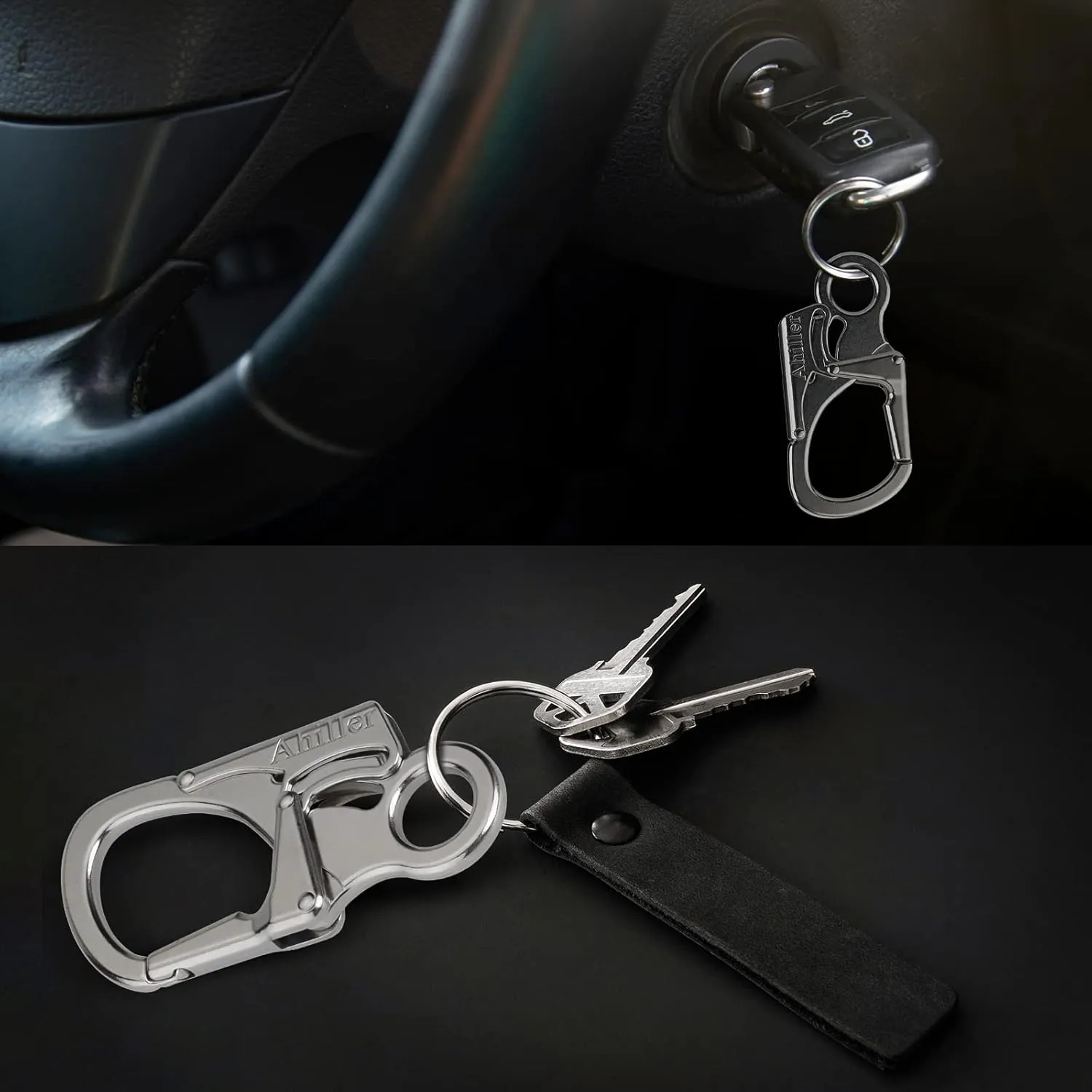 Carabiner Clip, Double Anti-Misopening Locking Design, 2.95'' in Alloy Carabiner Keychain for Outdoor Camping, Key Ring Clip