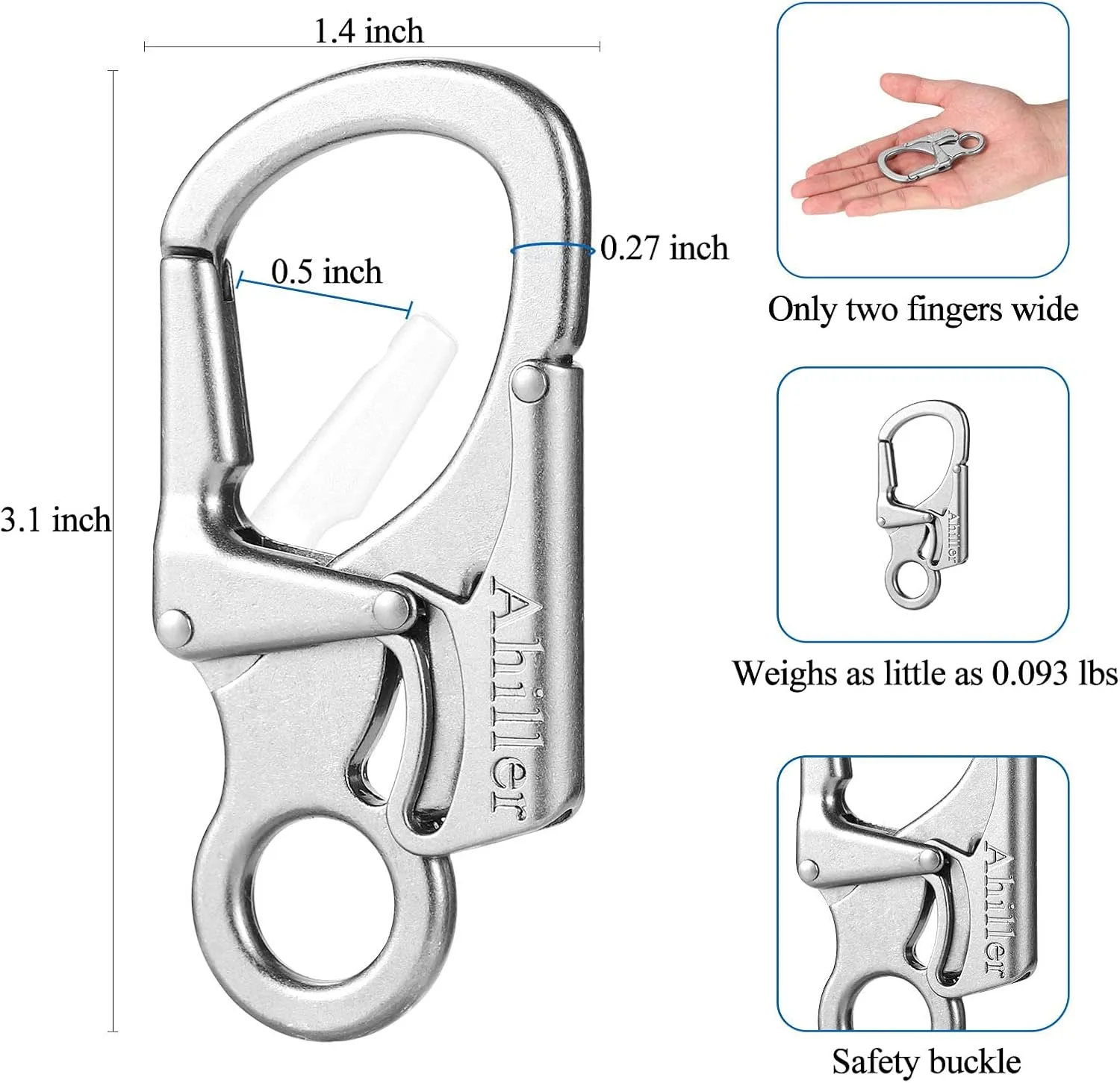 Carabiner Clip, Double Anti-Misopening Locking Design, 2.95'' in Alloy Carabiner Keychain for Outdoor Camping, Key Ring Clip
