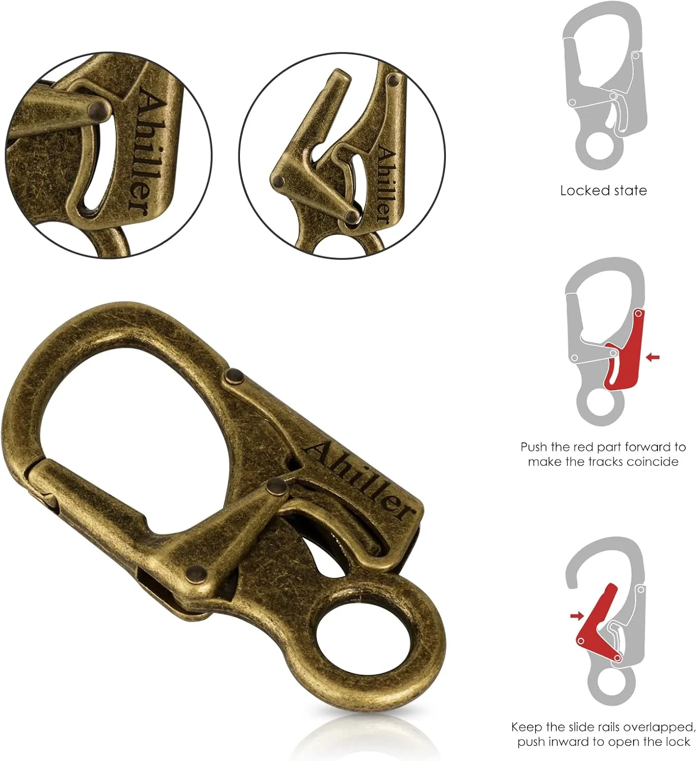 Carabiner Clip, Double Anti-Misopening Locking Design, 2.95'' in Alloy Carabiner Keychain for Outdoor Camping, Key Ring Clip