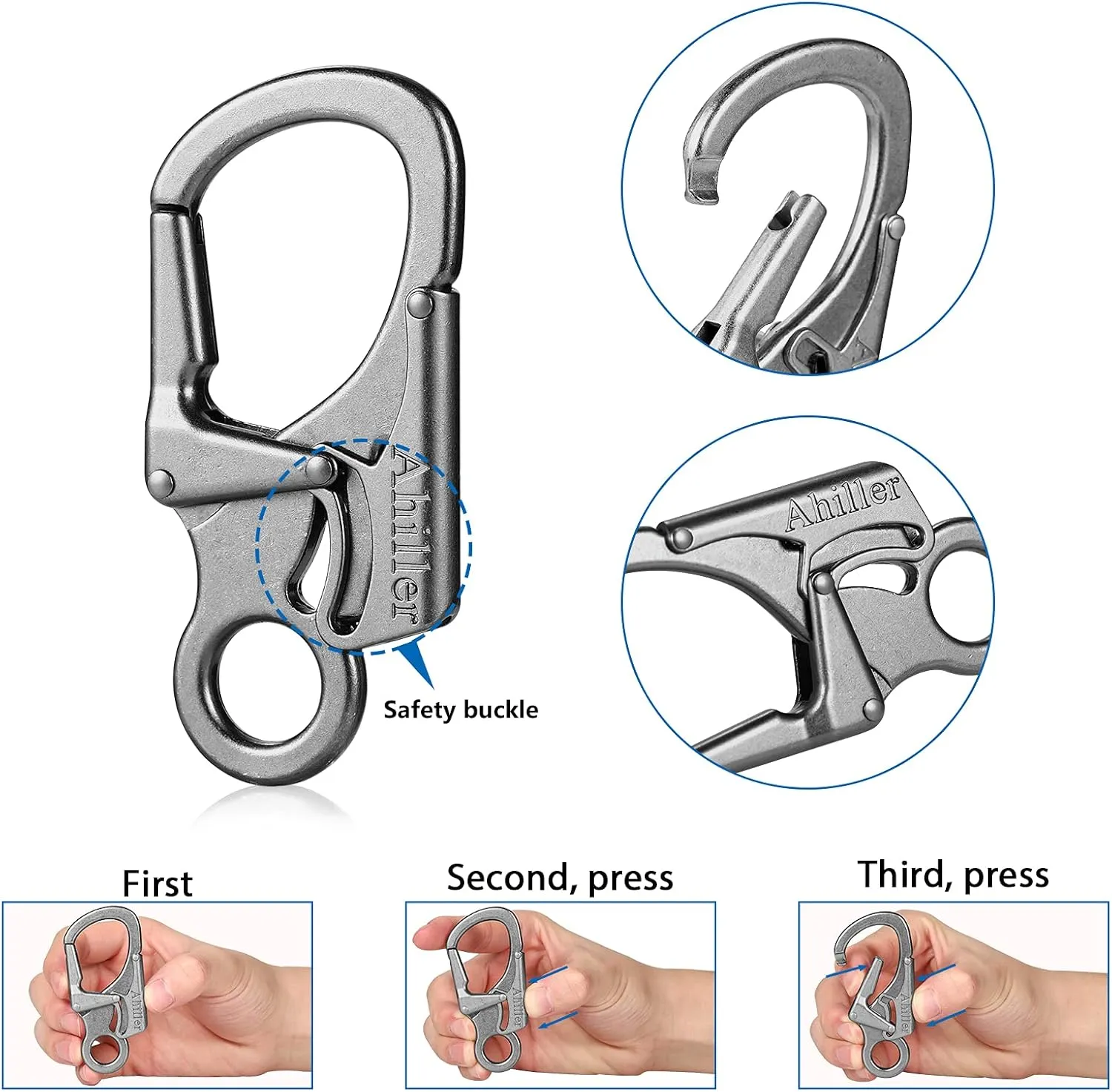Carabiner Clip, Double Anti-Misopening Locking Design, 2.95'' in Alloy Carabiner Keychain for Outdoor Camping, Key Ring Clip