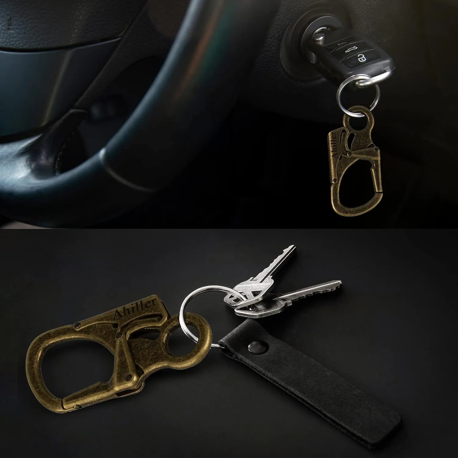 Carabiner Clip, Double Anti-Misopening Locking Design, 2.95'' in Alloy Carabiner Keychain for Outdoor Camping, Key Ring Clip