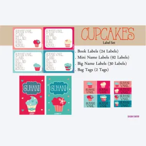 Label Set<br/>Cupcake Theme<br><span style="font-size: 11px; font-family:Helvetica,Arial,sans-serif;">Assorted pack containing 146 labels and 2 bag tags </span>