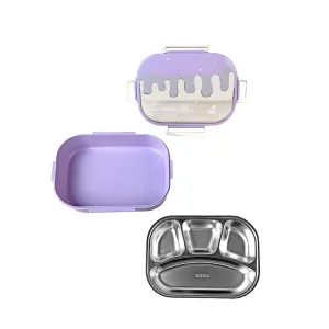 Little Surprise Box Purple Icecream Drip Big Size Stainless Steel Lunch Box with  for Kids & Adults, 1300ml