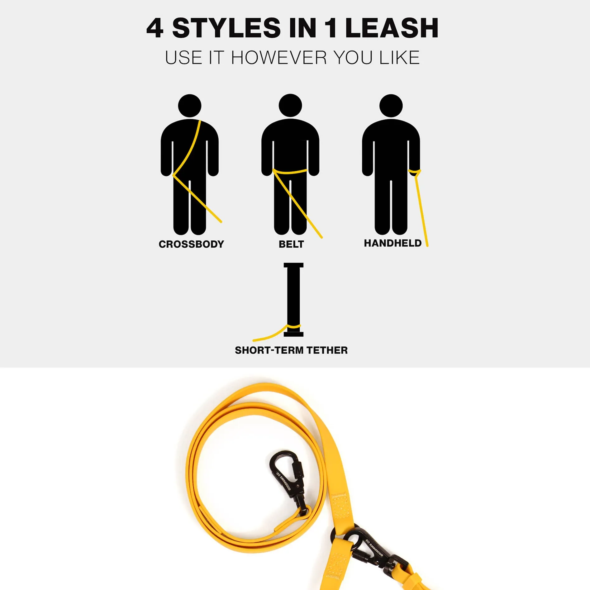 Matte Black - Soft-Touch Waterproof Hands-Free Leash