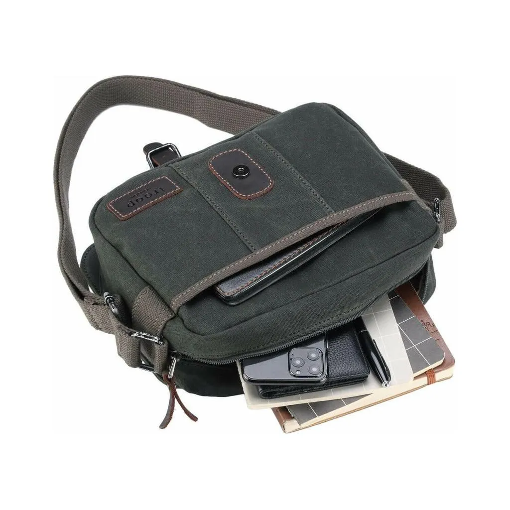 Troop London - Heritage - Canvas Leather Across body Bag, Small Travel Bag